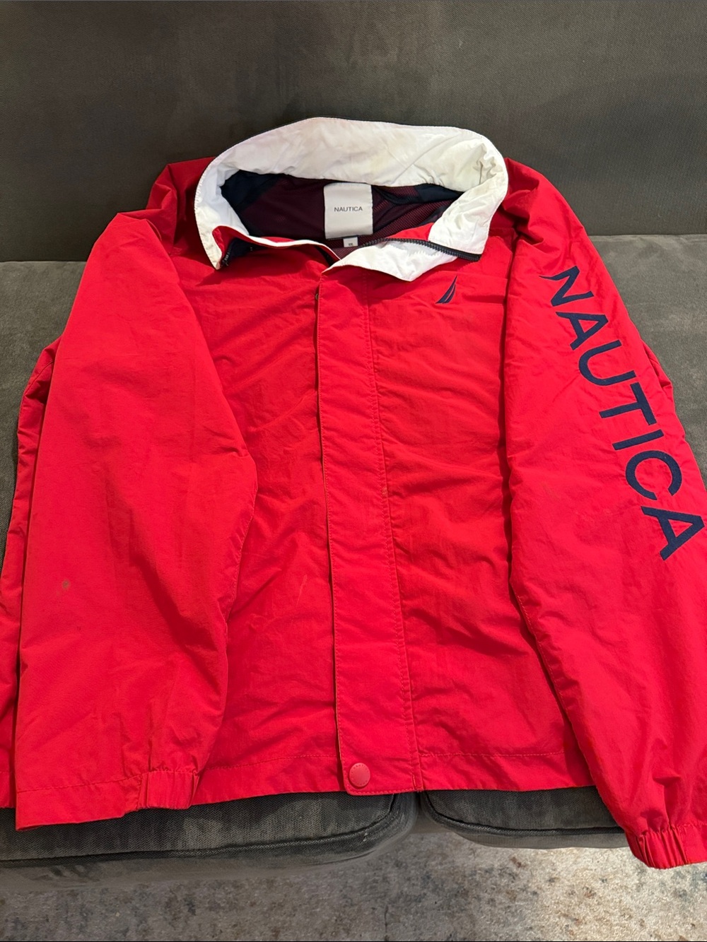Nautica Red Performance Jacket with White Collar and Navy Sleeve Logo
